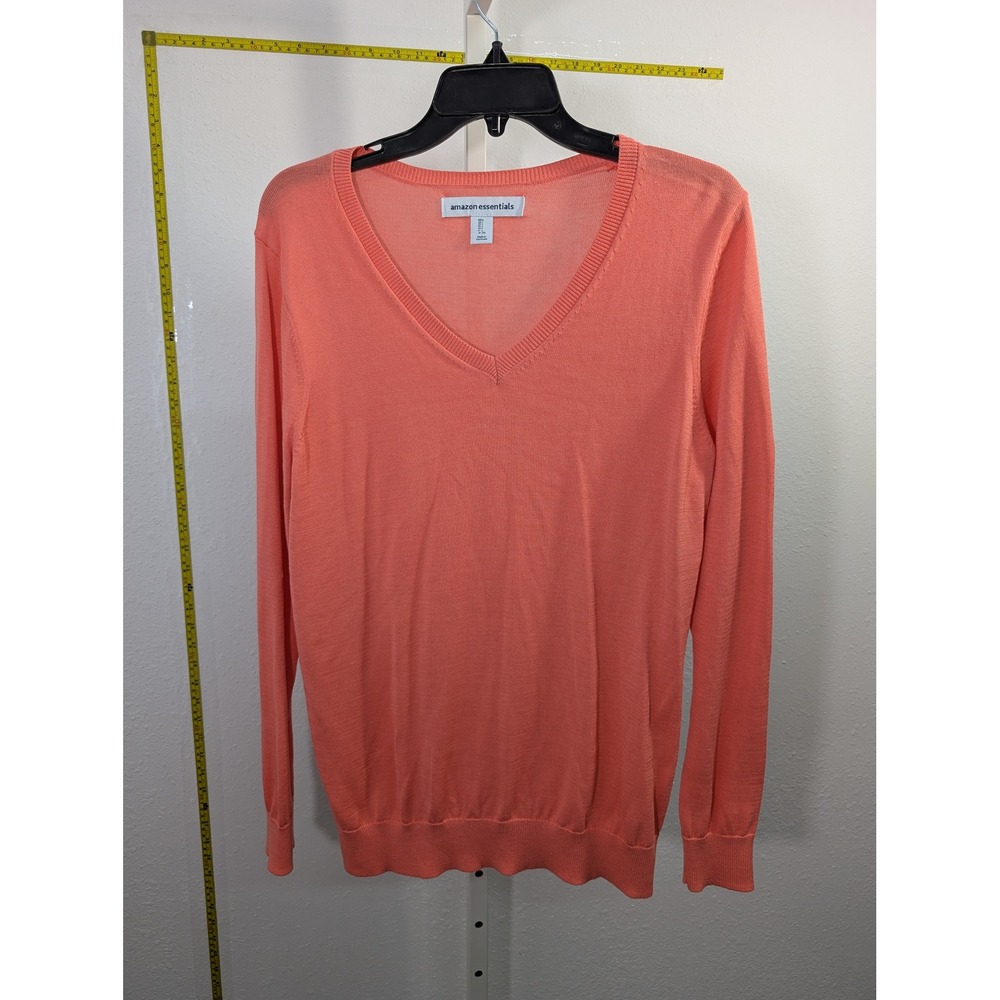 Amazon Essentials Womens Coral Pink V-Neck Lightweight Knit‎ Sweater Size L